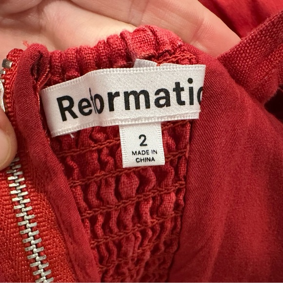 Reformation Balia Linen Dress Tomato Red Sz 2 - Picture 5 of 7